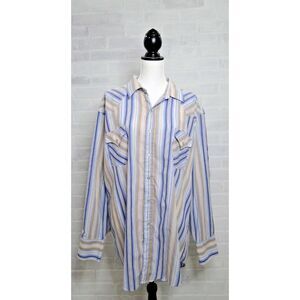 Ely Cattleman Shirt Mens 2XL Striped Pearl‎ Snap Western Long Sleeve, Free Ship!
